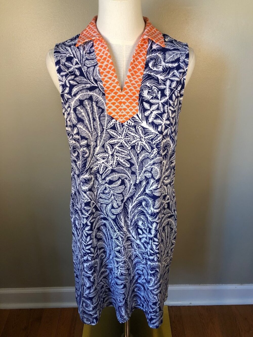 J McLaughlin Joanna Blue & White Floral Shift Dress Coastal Cottagecore Size XS
